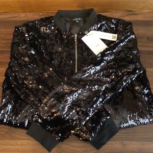 ASMAX HaoDuoYi Womens Sparkle Sequin Long Sleeve Zipper Front Bomber Jacket